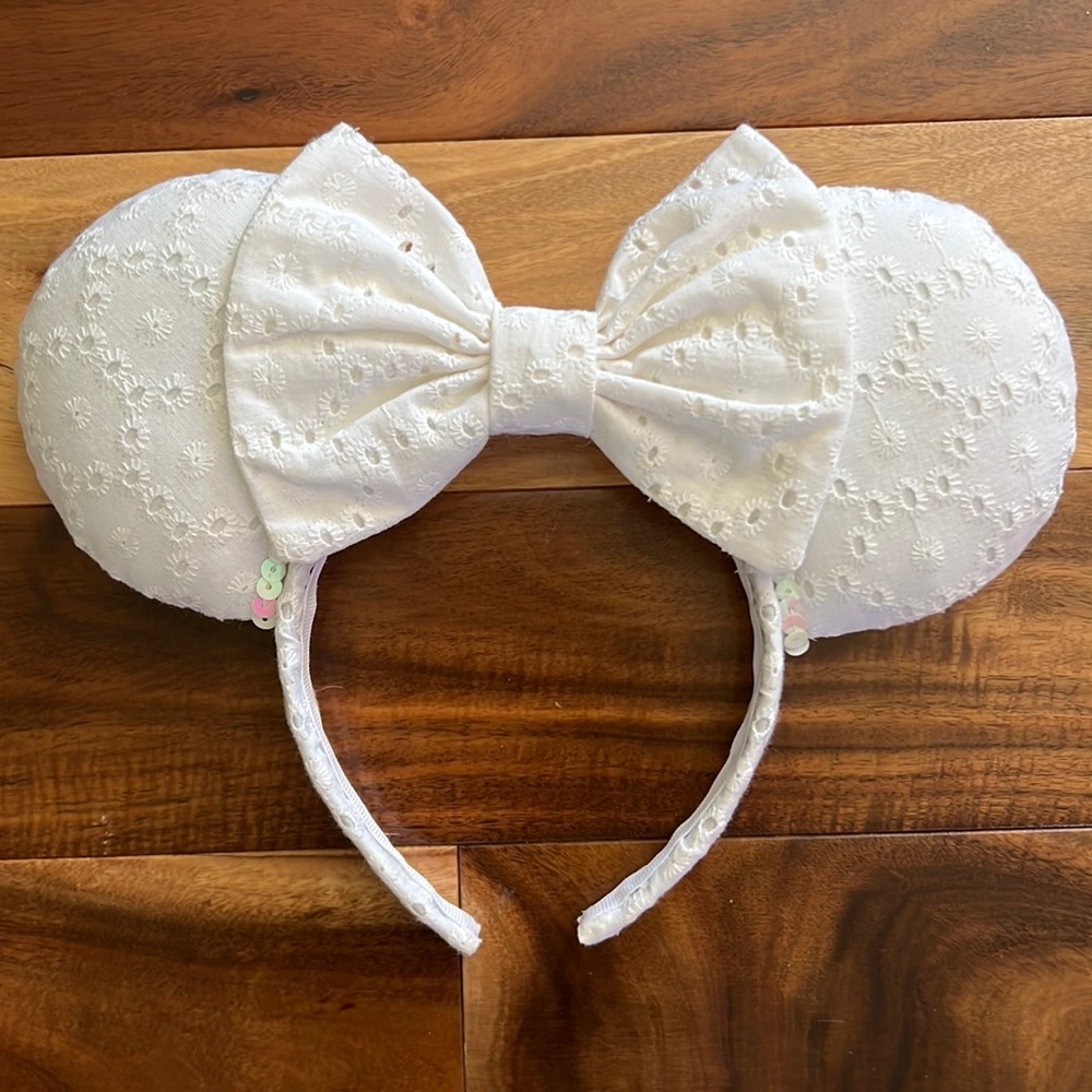 Mickey ears, white eyelet from a small shop